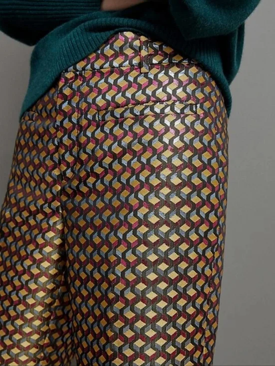 Anthropologie Essential Slim Geometric Jacquard Pants Size 14 Tall NWT - Picture 2 of 12